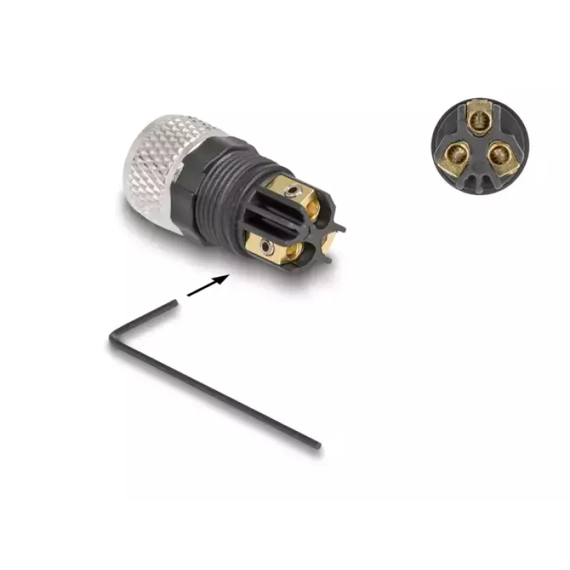 Conector DeLOCK M8 codificação A 3 pinos fêmea ligação por parafuso