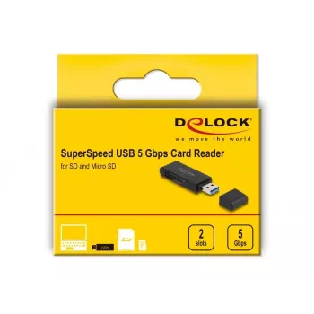Leitor de cartões DeLOCK 91002 USB preto MicroSD SD SDHC SDXC 5000 Mbit/s