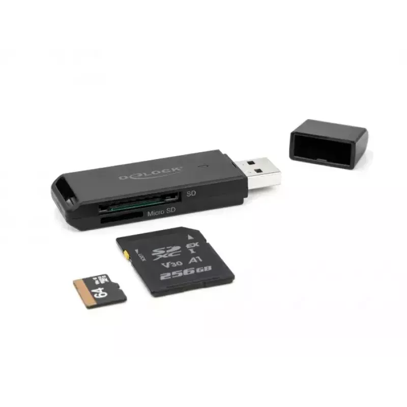 Leitor de cartões DeLOCK 91002 USB preto MicroSD SD SDHC SDXC 5000 Mbit/s