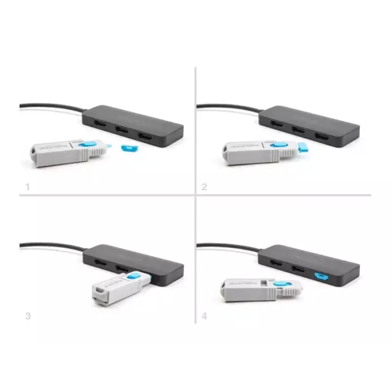 Conjunto de bloqueio de portas HDMI DeLOCK 4 unid. + ferramenta de desbloqueio conetores fêmea HDMI