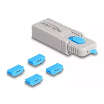 Conjunto de bloqueio de portas HDMI DeLOCK 4 unid. + ferramenta de desbloqueio conetores fêmea HDMI