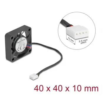 Ventoinha DELOCK 67293 4 cm (40×40×10 mm) 0,18 m³/h rolamento de esferas 12 V preto
