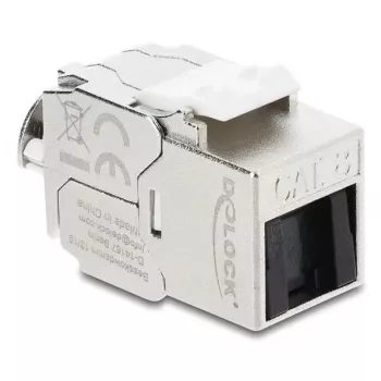 Módulo Keystone DELOCK conector fêmea RJ45 para LSA Cat.8.1 blindado com clipe de bloqueio e tampa de proteção contra pó