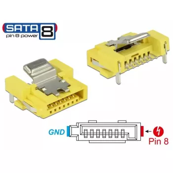 Conector de cabo DELOCK 89887 — conector SATA, níquel/amarelo, 8×12×15 mm