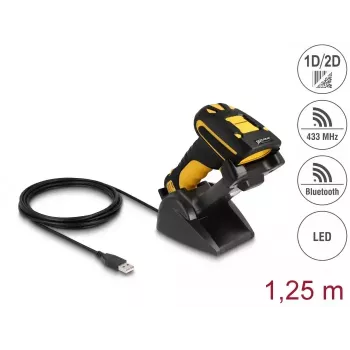 Leitor de códigos de barras portátil DeLOCK 90586 1D 2D sem fios Bluetooth base de carregamento por indução