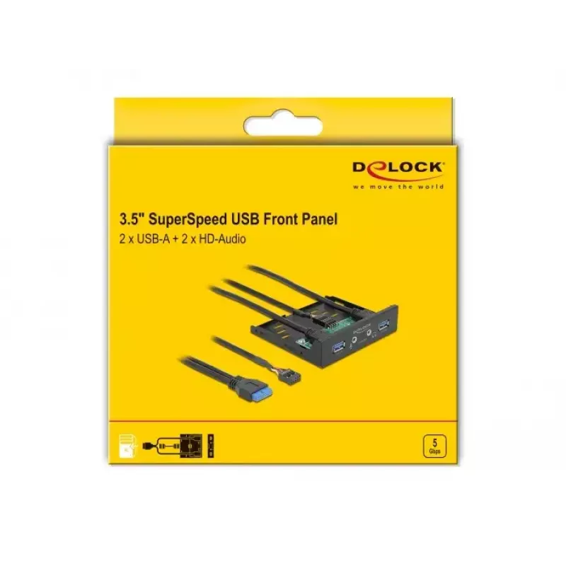 Painel frontal DeLOCK 3,5 polegadas USB 3.2 Gen 1 2 x USB Type-A HD-Audio