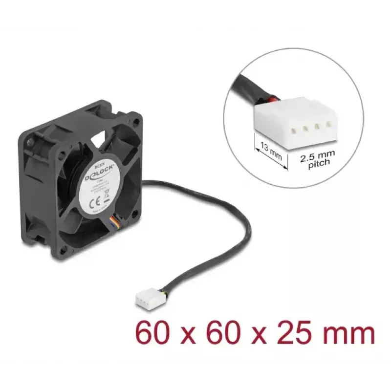 Ventoinha para caixa de computador DELOCK 6 cm (60x60x25 mm) 12 V DC, rolamento de esferas, preto