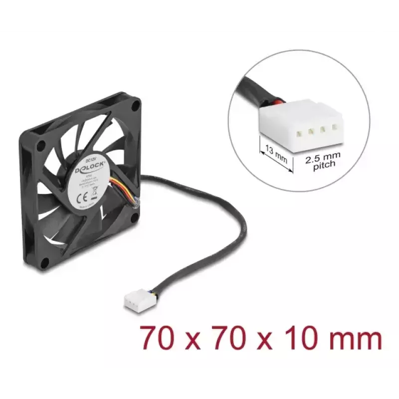 DeLOCK 67315 ventoinha axial, 12 V DC, 70 x 70 x 10 mm, preta