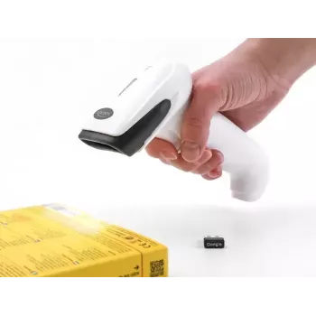 Leitor de códigos de barras manual DeLOCK 90587 1D 2D sem fios Bluetooth USB branco