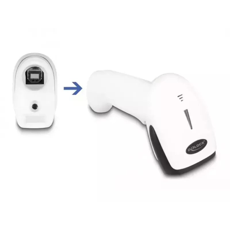 Leitor de códigos de barras manual DeLOCK 90587 1D 2D sem fios Bluetooth USB branco