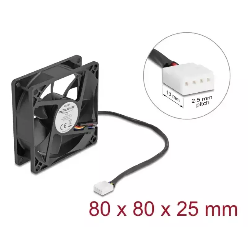 Ventoinha para caixa de computador DELOCK 67296 — 80 mm, rolamento de esferas, 0,97 m³/h, preto