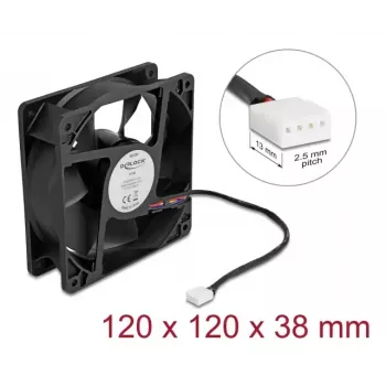 Ventoinha DELOCK 67298 120 mm preto 12 cm rolamento de esferas 12 V DC 3,53 m³/h