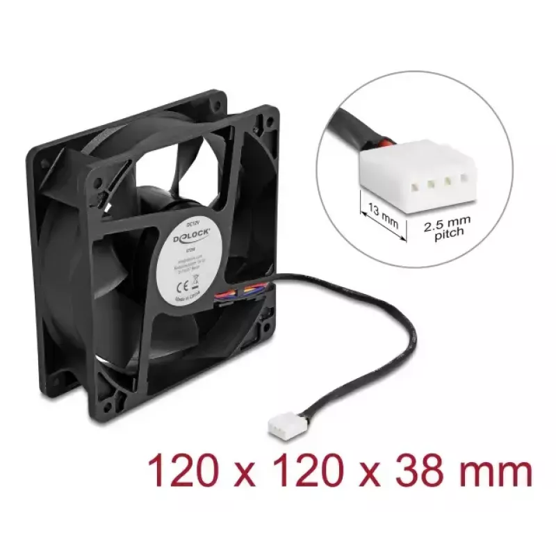 Delock 67298 ventoinha axial 12 V DC, 120 x 120 x 38 mm, preta