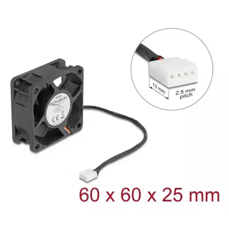Ventoinha para caixa de computador DELOCK 67300 — 60 mm ventoinha axial, 24 V, rolamento de esferas, preto