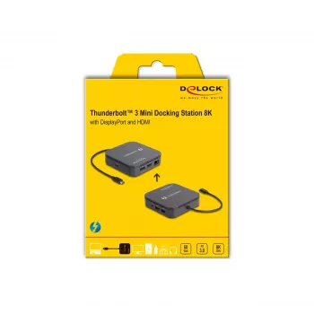 Mini docking station DeLOCK Thunderbolt 3 8K DisplayPort HDMI USB LAN áudio PD 3.0