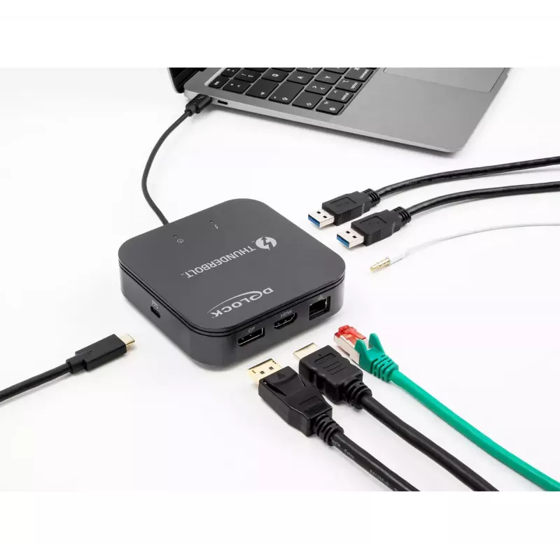 Mini docking station DeLOCK Thunderbolt 3 8K DisplayPort HDMI USB LAN áudio PD 3.0