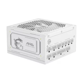 Fonte de alimentação MSI MAG A1000GL PCIE5 WHITE 1000 W ATX 24 pinos, 80 PLUS Gold, ventoinha de 135 mm