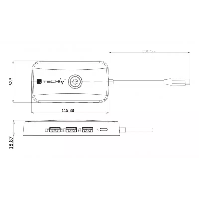 Techly IDATA USBC-HUB5WL Extensor AV Transmissor e recetor AV preto
