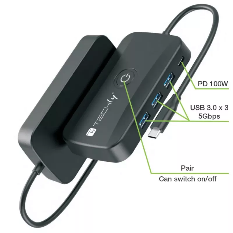 Techly IDATA USBC-HUB5WL Extensor AV Transmissor e recetor AV preto