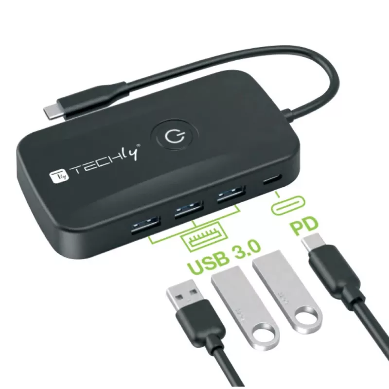 Techly IDATA USBC-HUB5WL Extensor AV Transmissor e recetor AV preto