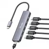 Adaptador multifunções EQUIP USB-C 6 em 1 — HDMI 4K/60Hz, 4× USB-C Gen2 (10Gbps), 100W PD, cabo 0,25 m, cinzento