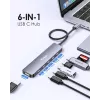 Adaptador multifunções EQUIP USB-C 6 em 1 — HDMI 4K/60Hz, 4× USB-C Gen2 (10Gbps), 100W PD, cabo 0,25 m, cinzento