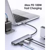 Adaptador multifunções EQUIP USB-C 6 em 1 — HDMI 4K/60Hz, 4× USB-C Gen2 (10Gbps), 100W PD, cabo 0,25 m, cinzento