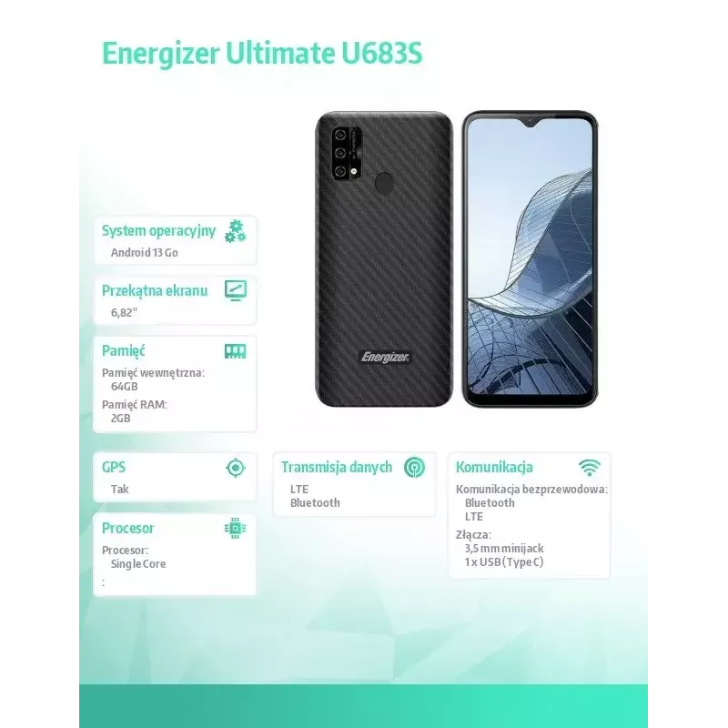 Smartphone Energizer U683SEU, ecrã de 6,82 polegadas, 2 GB RAM, 64 GB, preto