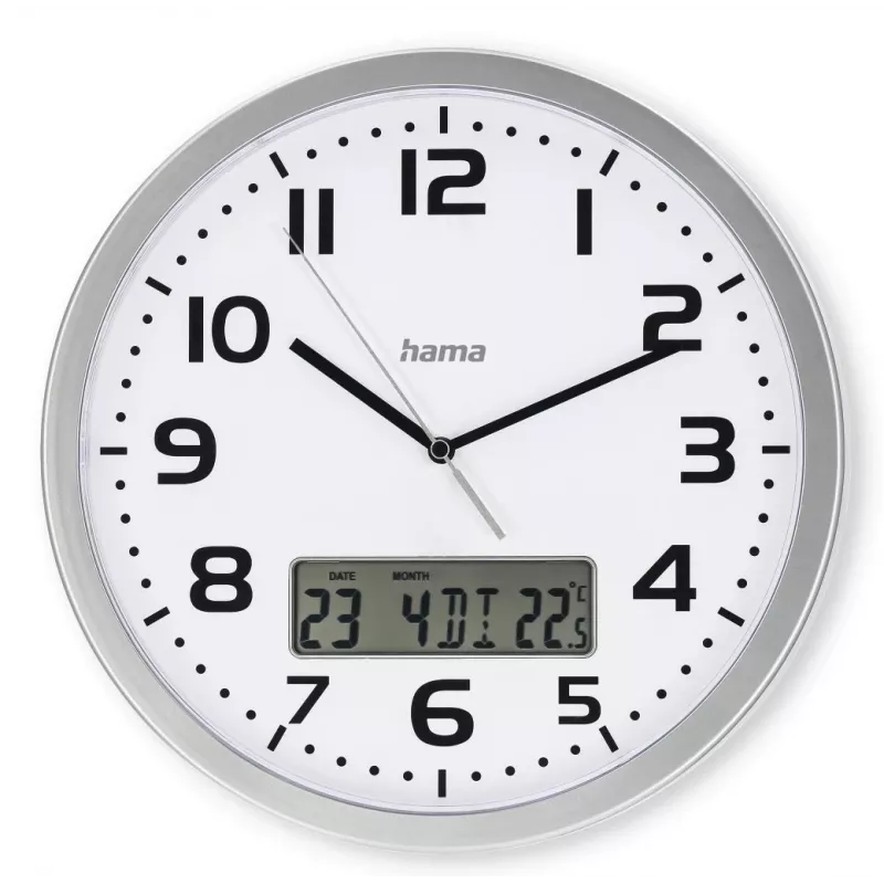 Hama 00185878 Relógio de parede/mesa analógico redondo prateado, branco