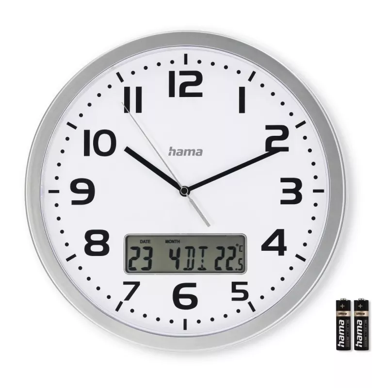 Hama 00185878 Relógio de parede/mesa analógico redondo prateado, branco
