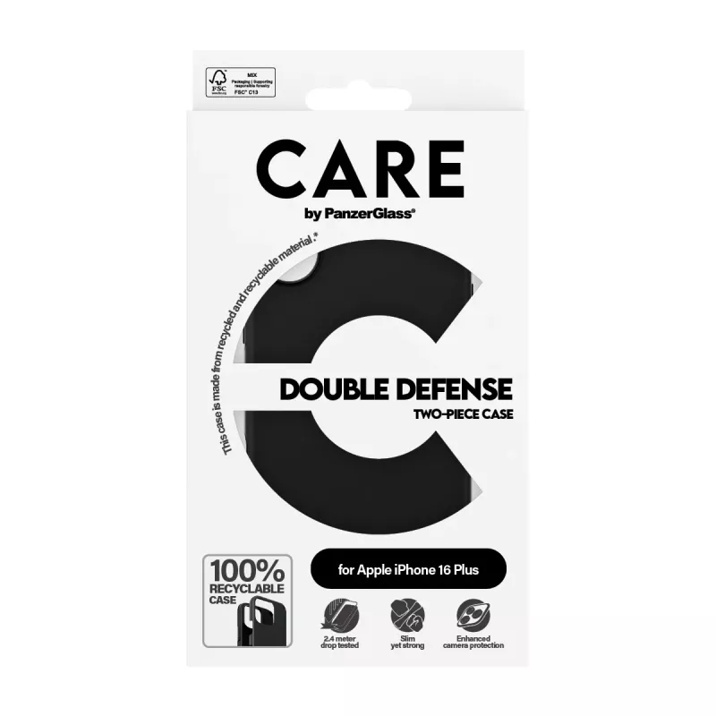 PanzerGlass CARE™ by ® Capa Double Defense preta iPhone 16 Plus