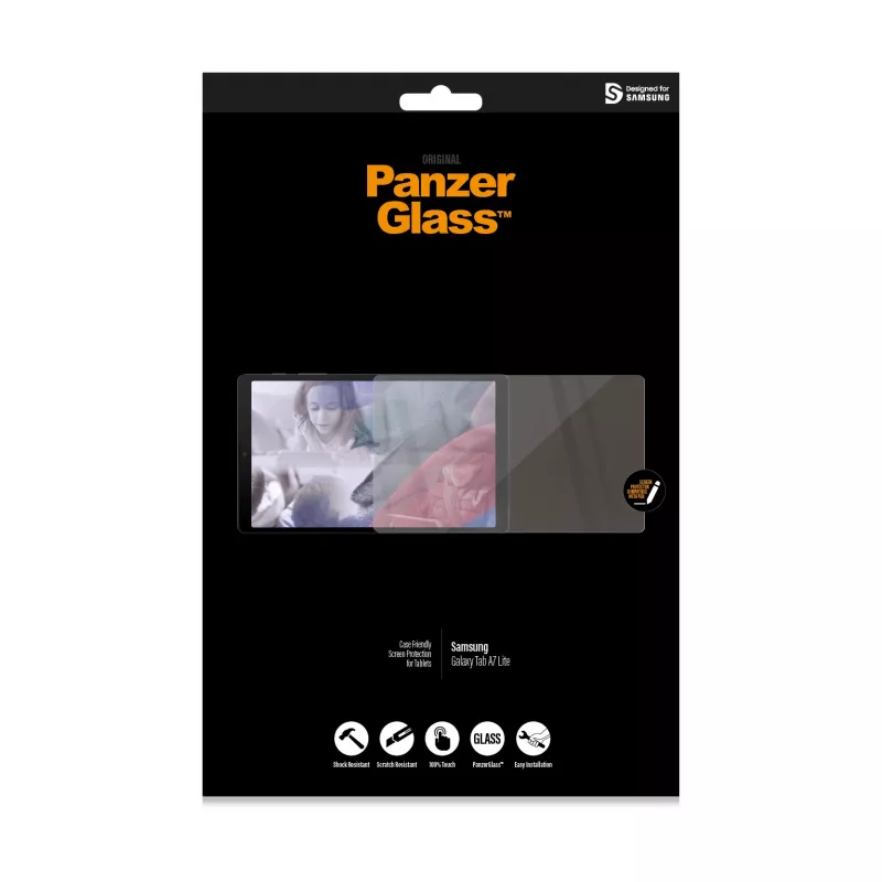 PanzerGlass® Película de proteção de ecrã Samsung Galaxy Tab A7 Lite, Samsung, Samsung - Galaxy Tab A7 Lite, aplicação a seco, resistente a riscos, resistente a choques, transparente, 1 unid.