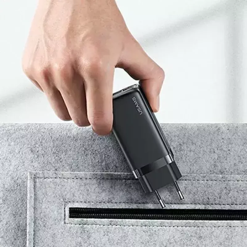 Carregador usams T47 USB / USB‑C 65W PD carregador rápido — 65W USB Power Delivery, portas USB-A + USB-C
