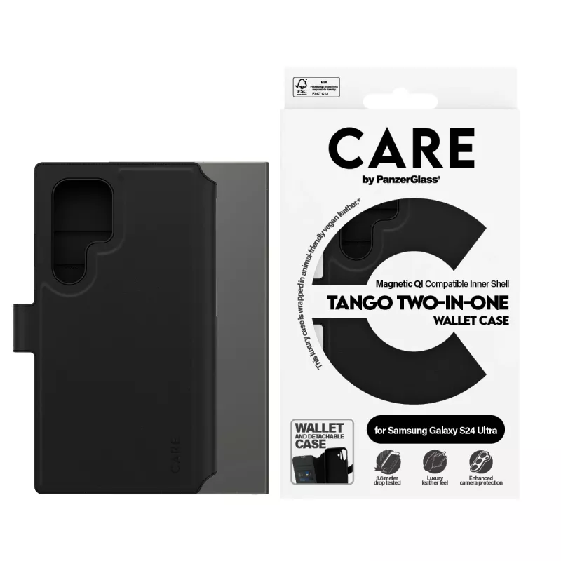 Capa para telemóvel PanzerGlass CARE Feature Case Tango Two-in-One Wallet, compatível com Samsung Galaxy S24 Ultra, transparente