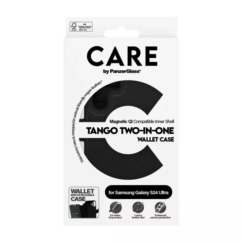 Capa para telemóvel PanzerGlass CARE Feature Case Tango Two-in-One Wallet, compatível com Samsung Galaxy S24 Ultra, transparente