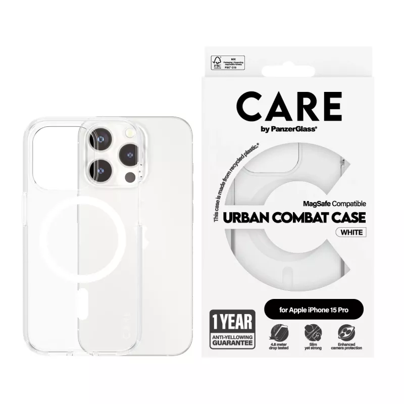 Capa PanzerGlass CARE™ by ® Urban Combat transparente com MagSafe branco iPhone 15 Pro