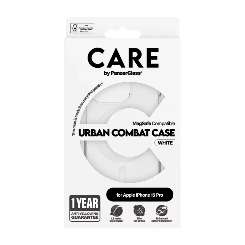 Capa PanzerGlass CARE™ by ® Urban Combat transparente com MagSafe branco iPhone 15 Pro