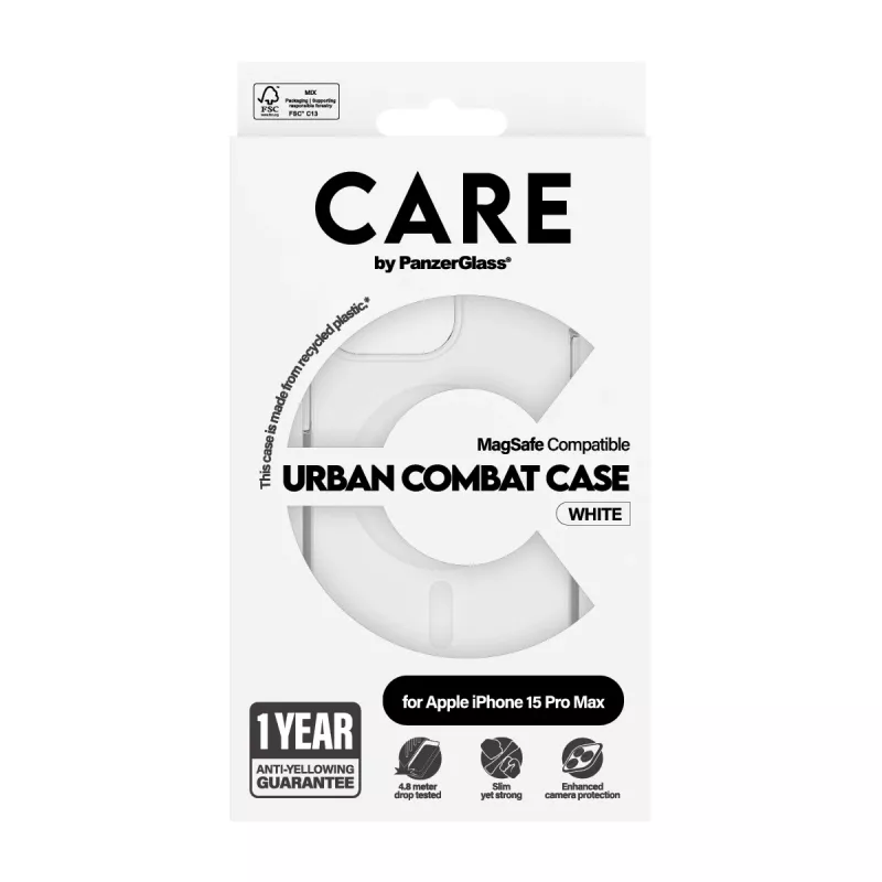 Capa PanzerGlass CARE™ by ® Urban Combat transparente c. MagSafe branco iPhone 15 Pro Max
