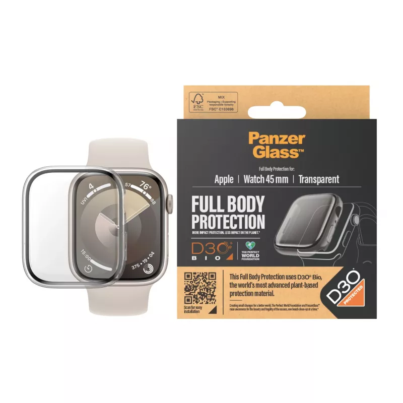 Capa integral PanzerGlass ® transparente com D3O® Apple Watch Series 9 | 45mm