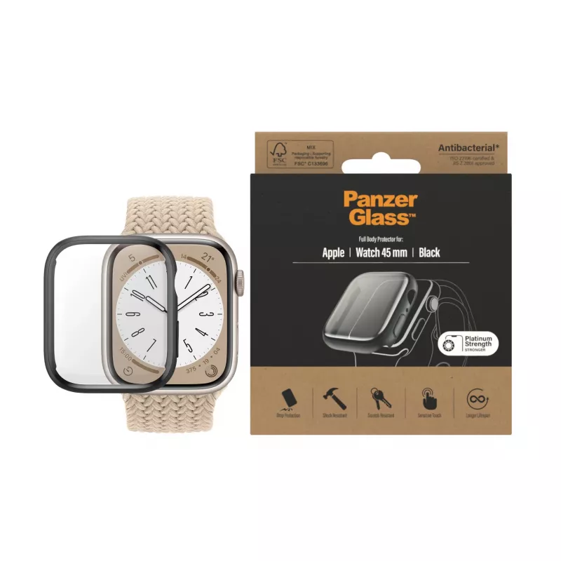 Capa integral PanzerGlass ® Apple Watch Series 9 | 8 | 7 | 45 mm | preto