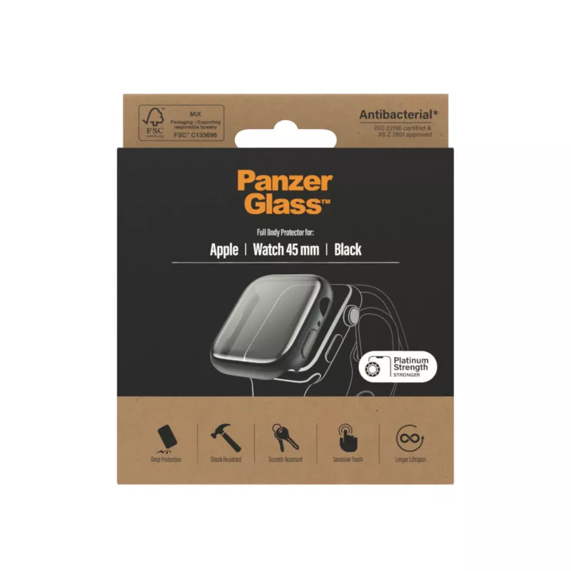 Capa integral PanzerGlass ® Apple Watch Series 9 | 8 | 7 | 45 mm | preto