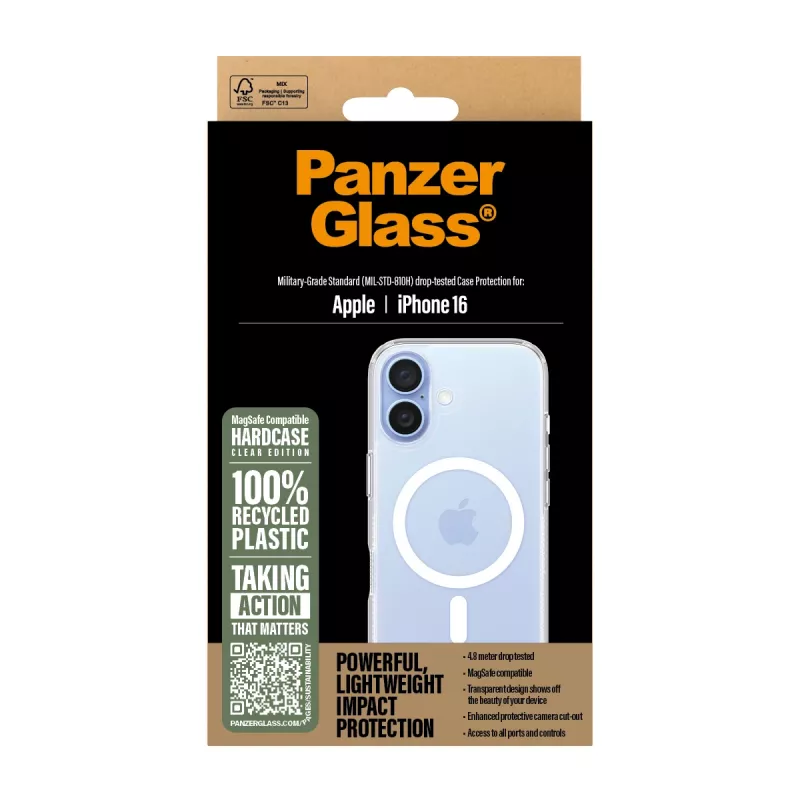 Capa PanzerGlass HardCase transparente com MagSafe branco iPhone '24 6.1 polegadas