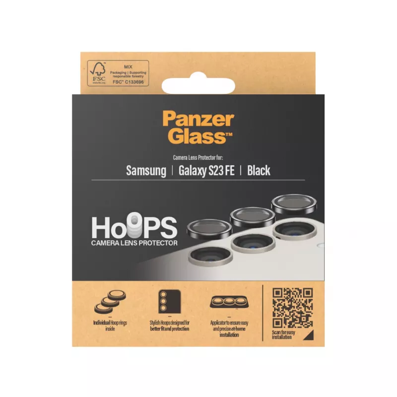 Proteção de lentes da câmara PanzerGlass Hoops Samsung Galaxy S23 FE preto resistente a riscos e choques
