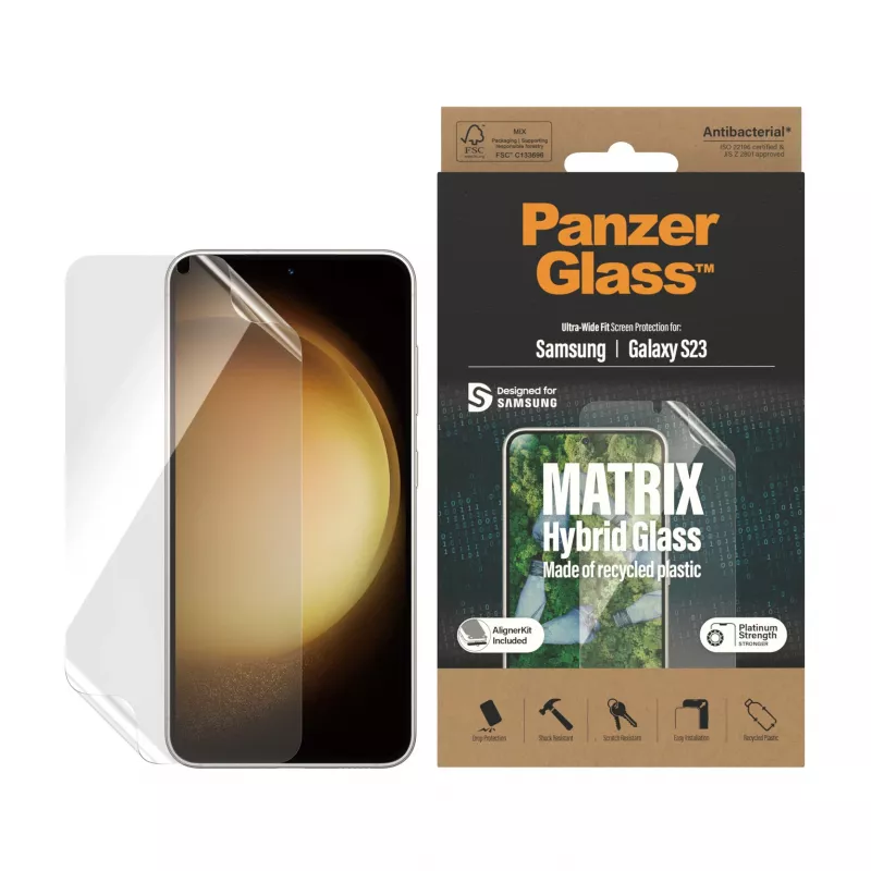 Película protetora de ecrã PanzerGlass ® ECO MATRIX Samsung Galaxy S23 | Ultra-Wide Fit com AlignerKit