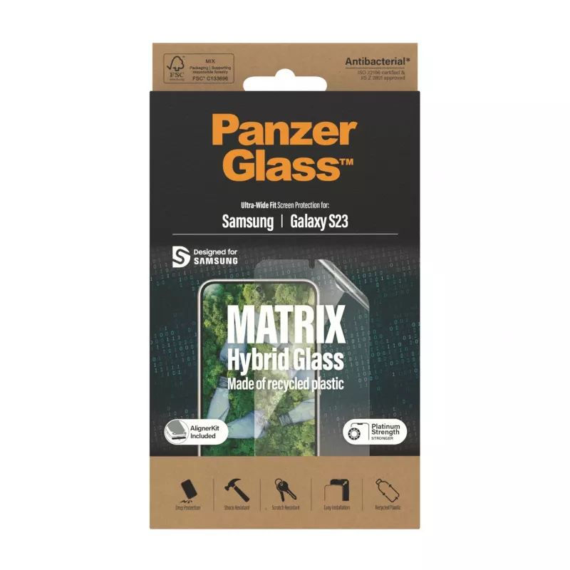 Película protetora de ecrã PanzerGlass ® ECO MATRIX Samsung Galaxy S23 | Ultra-Wide Fit com AlignerKit