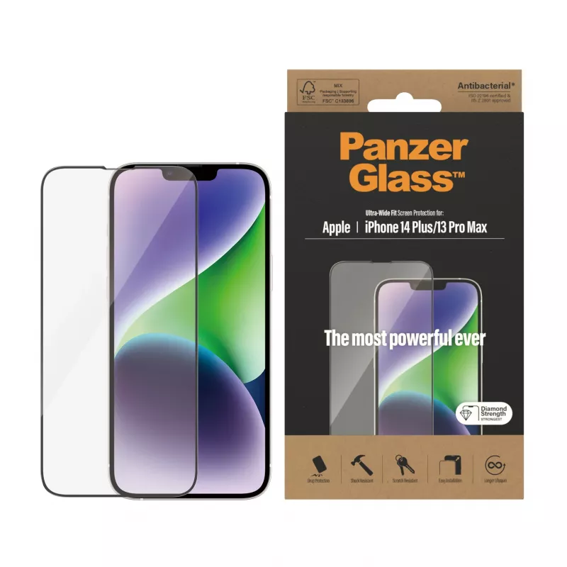 Película de ecrã PanzerGlass Apple iPhone 14 Plus 13 Pro Max Ultra-Wide Fit resistente a riscos e choques
