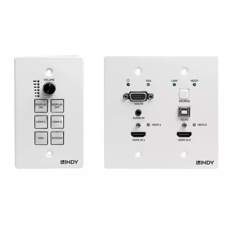 Lindy sistema de apresentação HDBaseT com painel de controlo, 3840 x 2160 píxeis, transmissor e recetor AV, 70 m, com fios, preto, branco, HDCP