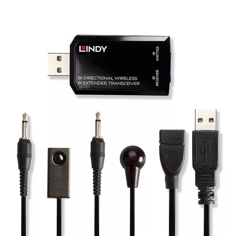Lindy extensor IR sem fios bidirecional, transceptor, transmissor e recetor AV, 150 m, com fios, preto