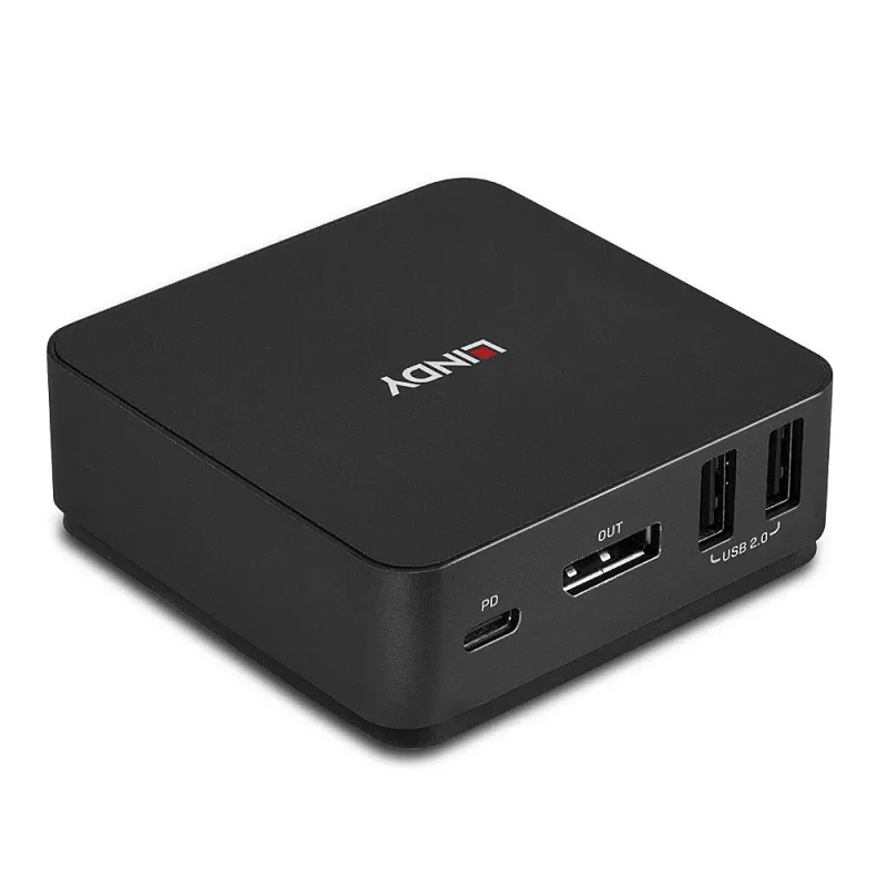 Lindy switch KVM 2 portas Type-C, DisplayPort 1.2, 3840 x 2160 píxeis, 4K Ultra HD, cinzento