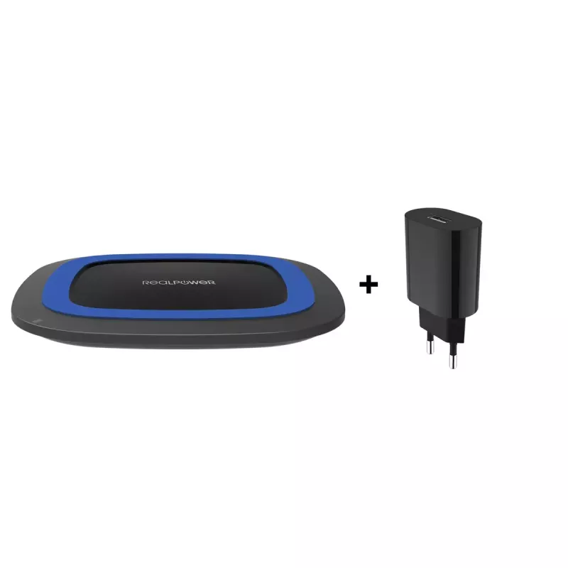 RealPower FreeCharge-10 Estação de carregamento sem fios com adaptador, preto/azul (257640)